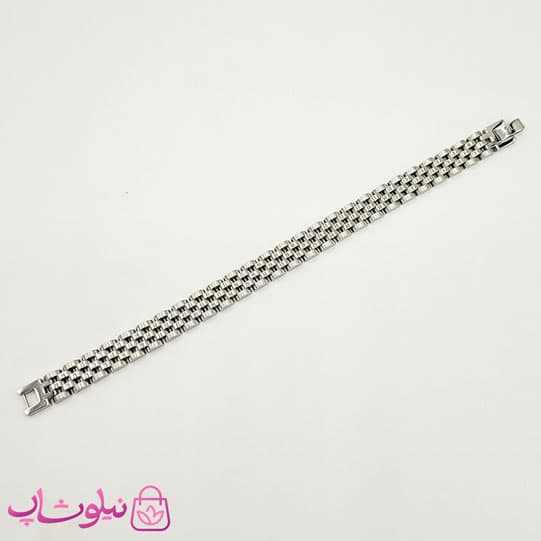 دستبند مردانه زنانه استیل طرح رولکس نقره ای کد 750