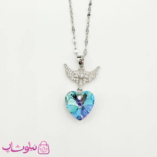 گردنبند دخترانه مدل قلب هفت رنگ و بال نگیندار کد 1088