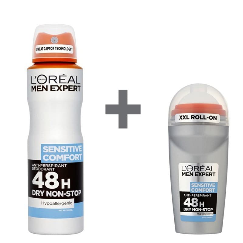 پک اسپری بدن و رول ضد تعریق مردانه لورآل L’OREAL مدل سنسیتیو کامفورت