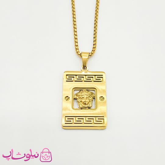 گردنبند پسرانه مدل ورساچه پلاک مستطیل طلایی کد 1398