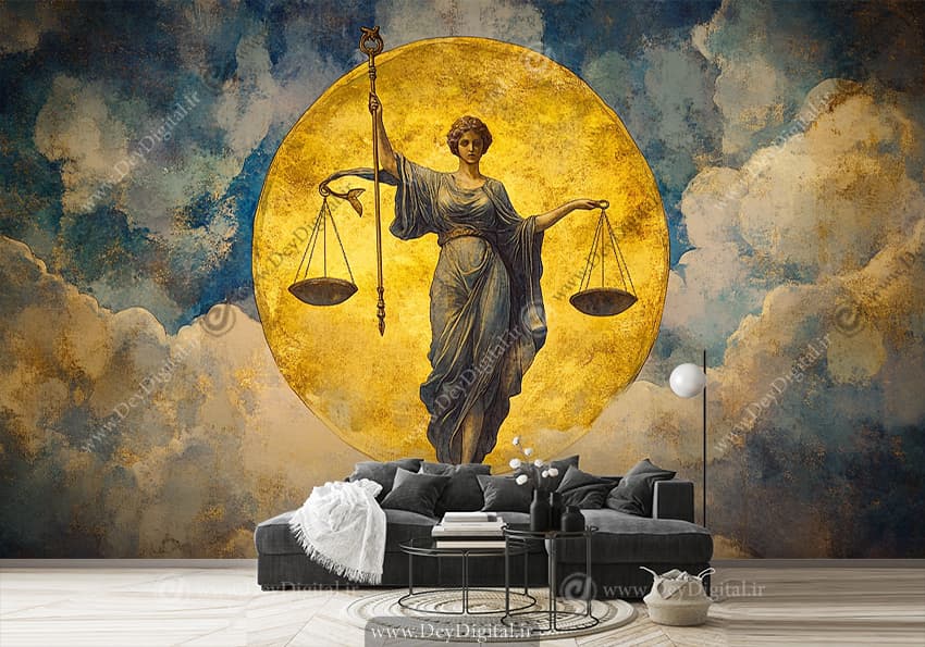 پوستر دیواری سه بعدی مجسمه الهه عدالت یونان جاستیتیا HQ-3508