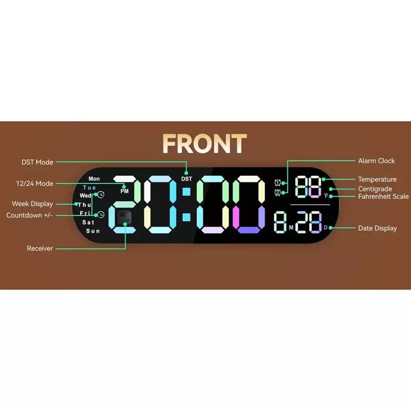 ساعت اتوبوسی با دماسنج و تقویم دیجیتالی LED بزرگ مدل 5502 — تصویر ۵