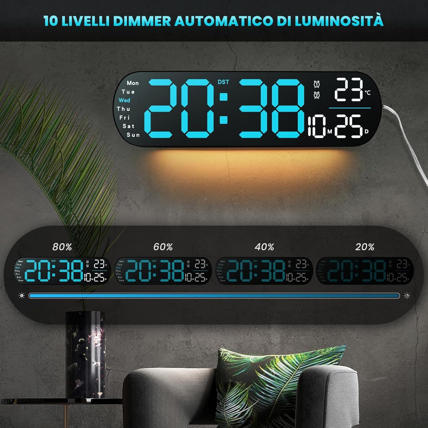 ساعت اتوبوسی با دماسنج و تقویم دیجیتالی LED بزرگ مدل 5502 — تصویر ۶