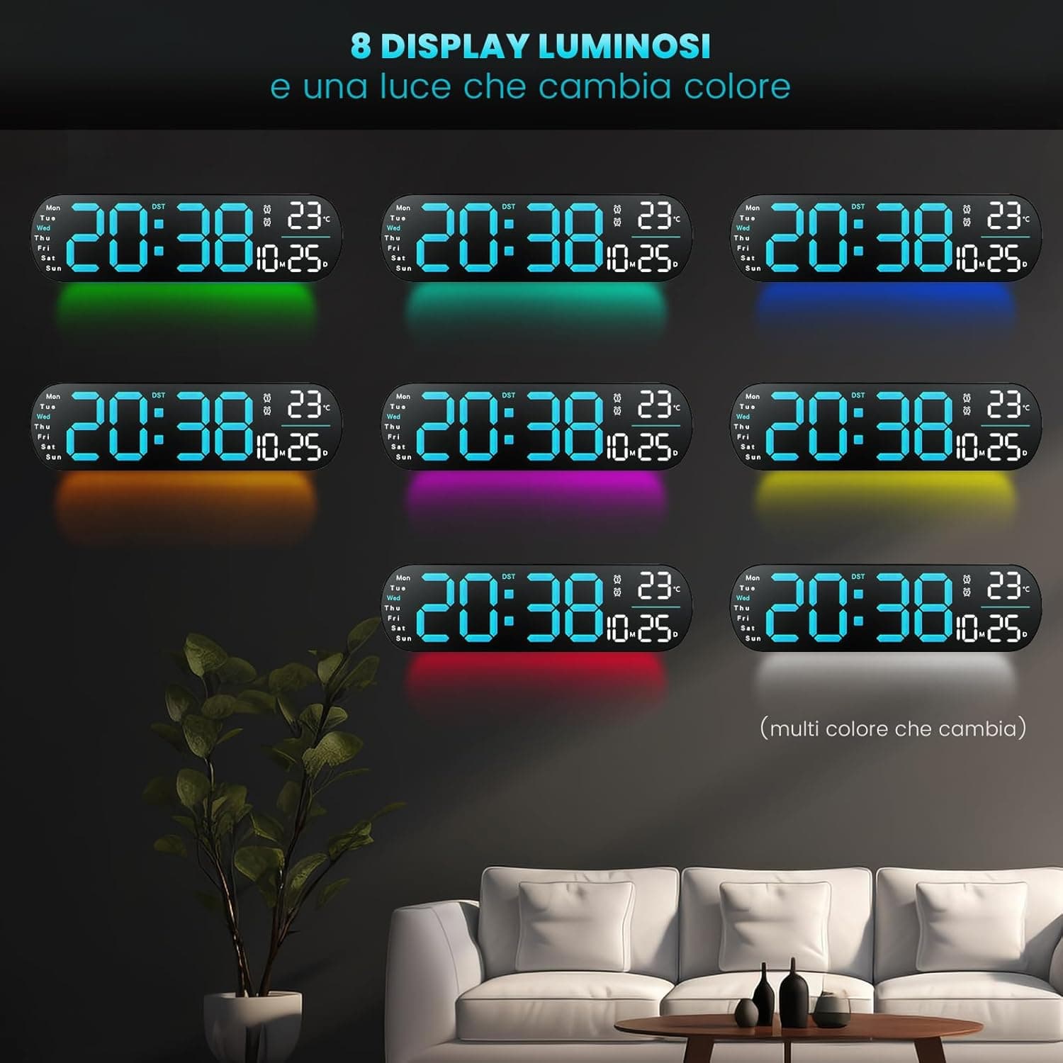ساعت اتوبوسی با دماسنج و تقویم دیجیتالی LED بزرگ مدل 5502 — تصویر ۸