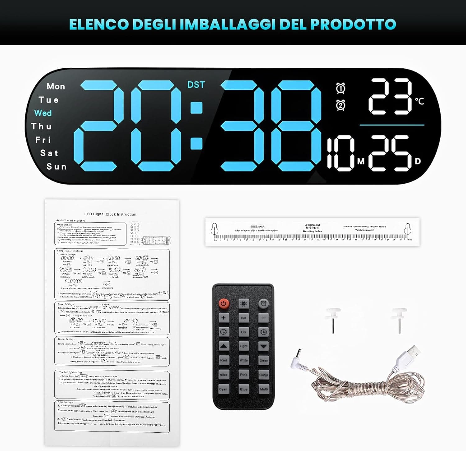ساعت اتوبوسی با دماسنج و تقویم دیجیتالی LED بزرگ مدل 5502 — تصویر ۳