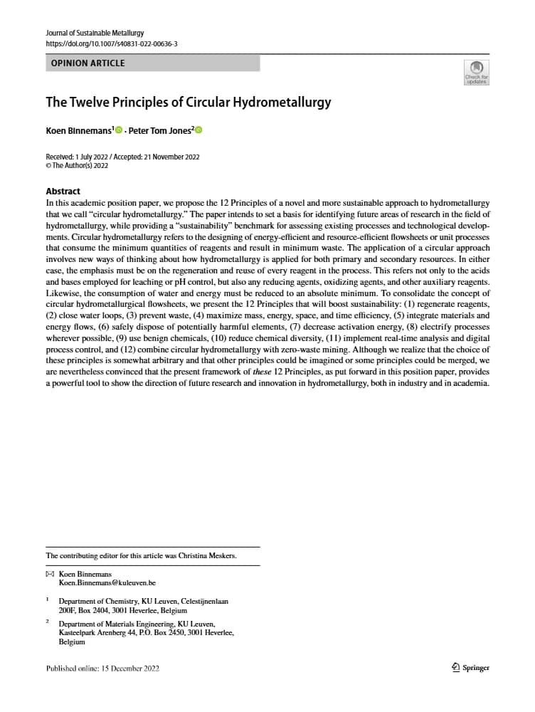 کتاب دوازده اصل متالورژی آبی مدور (The Twelve Principles of Circular Hydrometallurgy) نسخه انگلیسی PDF | T Havlik