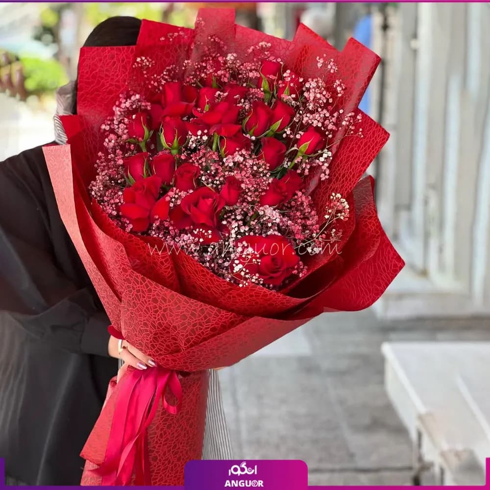 دسته گل رز قرمز 22 شاخه لیانا — تصویر ۲
