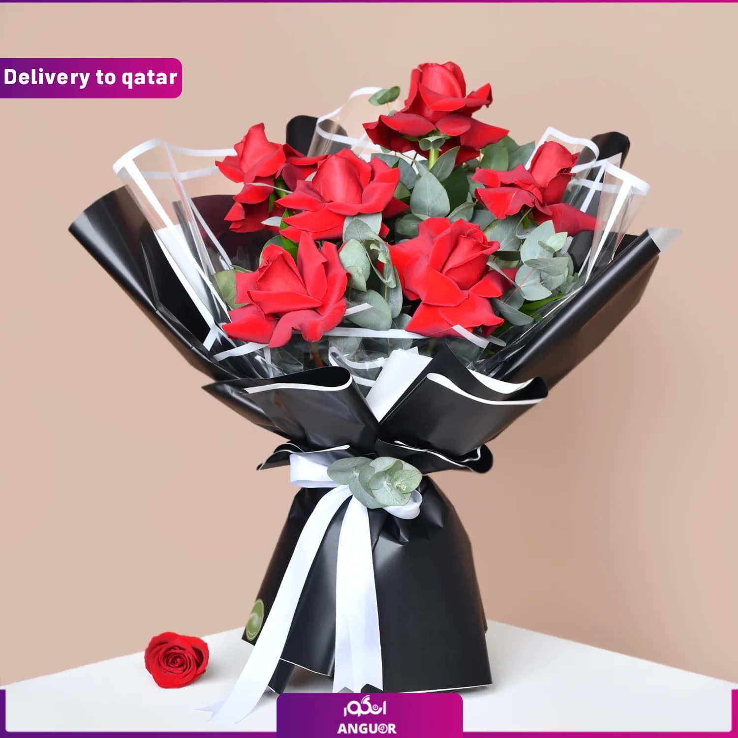دسته گل رز قرمز 6 شاخه (تحویل در قطر)