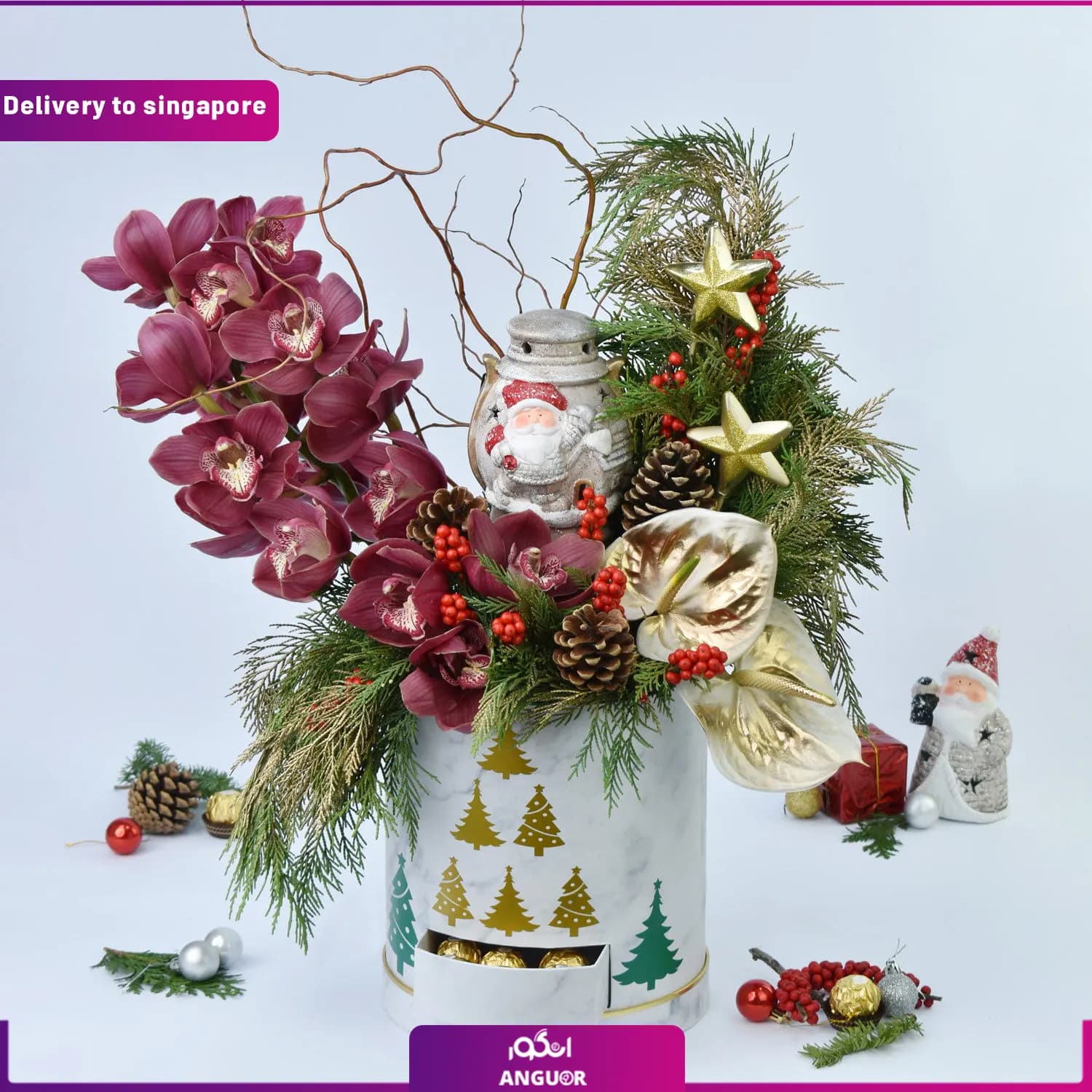 باکس گل به همراه ارکیده (تحویل در سنگاپور)