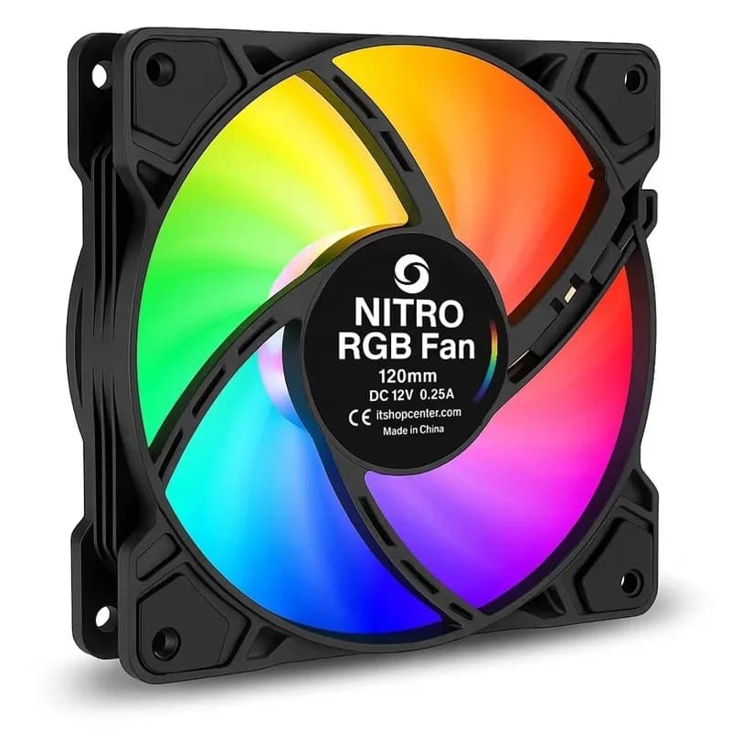 فن خنک کننده کیس 12 سانتی متری RGB ثابت نیترو Ball Bearing، سایلنت، کانکتور 4 پین Molex، ولتاژ 12 ولت 0.25 آمپر