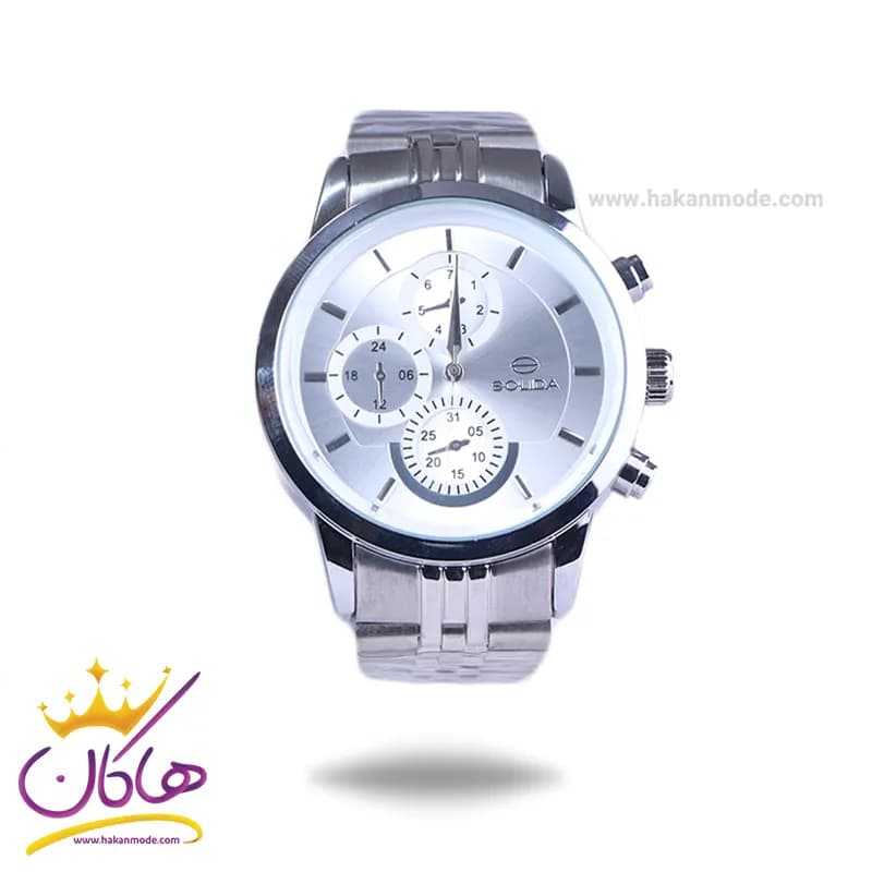 ساعت مچی سولیدا مردانه فلزی نقره ای فول دیت G2141/1