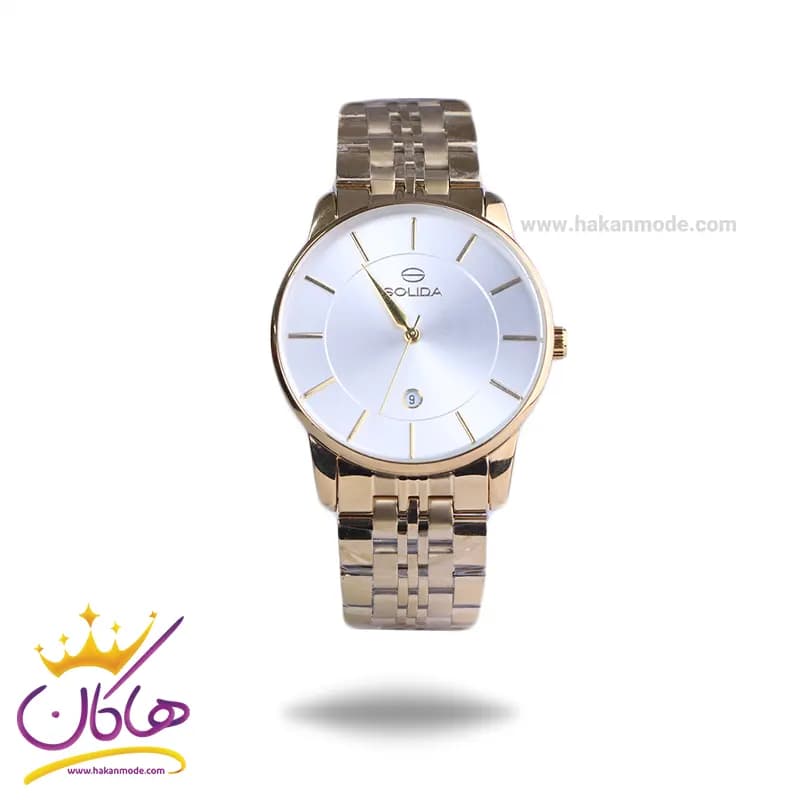 ساعت مچی سولیدا مردانه فلزی طلایی صفحه سفید G2135/5