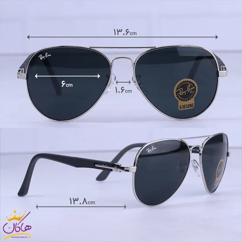 عینک آفتابی ری بن مردانه نقره ای شیشه مشکی RB 5289/1 — تصویر ۲