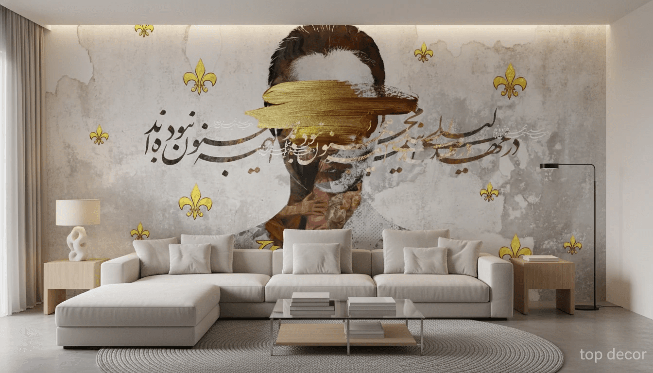 پوستر دیواری مدرن چهره و خطاطی طلاکوب — تصویر ۲