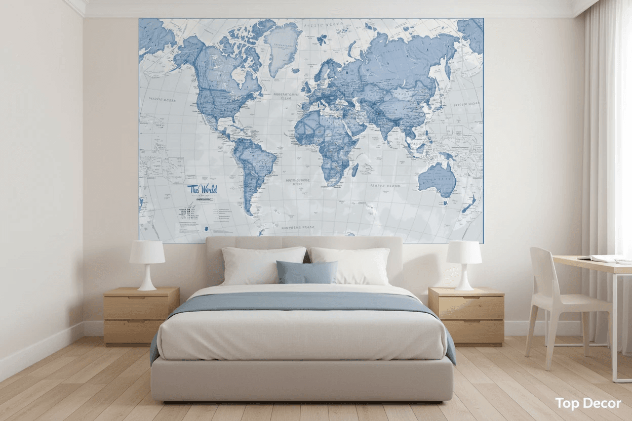 پوستر دیواری نقشه جهان آبی مینیمال مدل Blue Atlas World Map — تصویر ۲