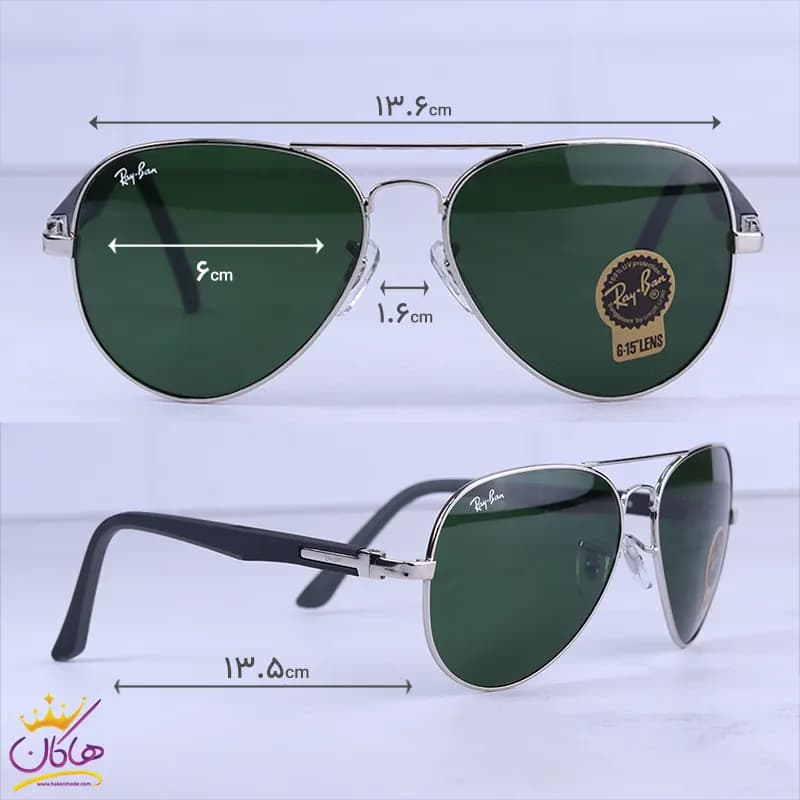 عینک آفتابی ری بن مردانه نقره ای شیشه سبز RB 5289/2 — تصویر ۲