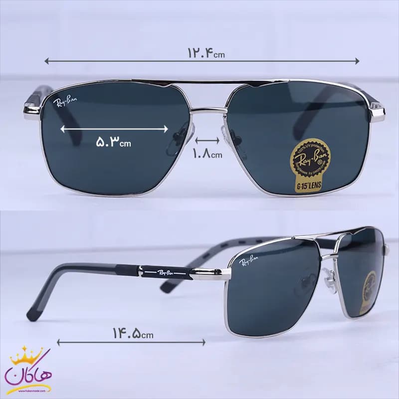 عینک آفتابی ری بن مردانه فلزی شیشه مشکی RB 9713/2 — تصویر ۲