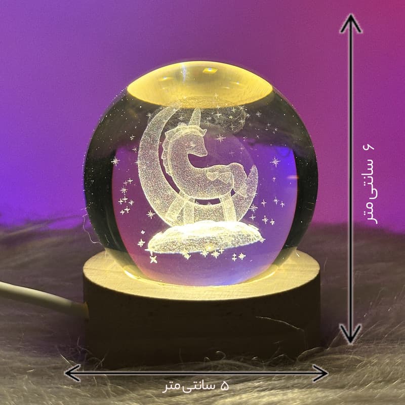 چراغ خواب مدل گوی کریستال سه بعدی طرح یونیکورن و ماه — تصویر ۵