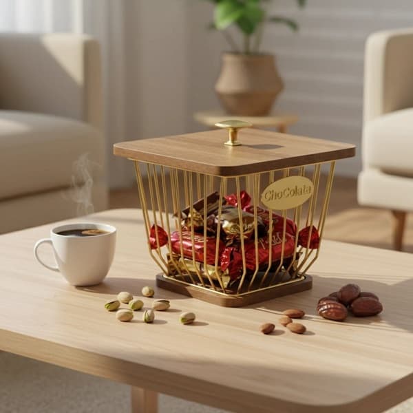 شکلات خوری مربع بلوط کلاسیک طلایی — تصویر ۲
