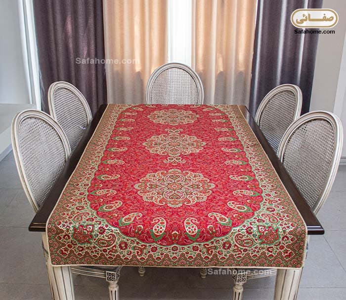 رومیزی مستطیل ترمه هاشمی کد 16 قرمز — تصویر ۵