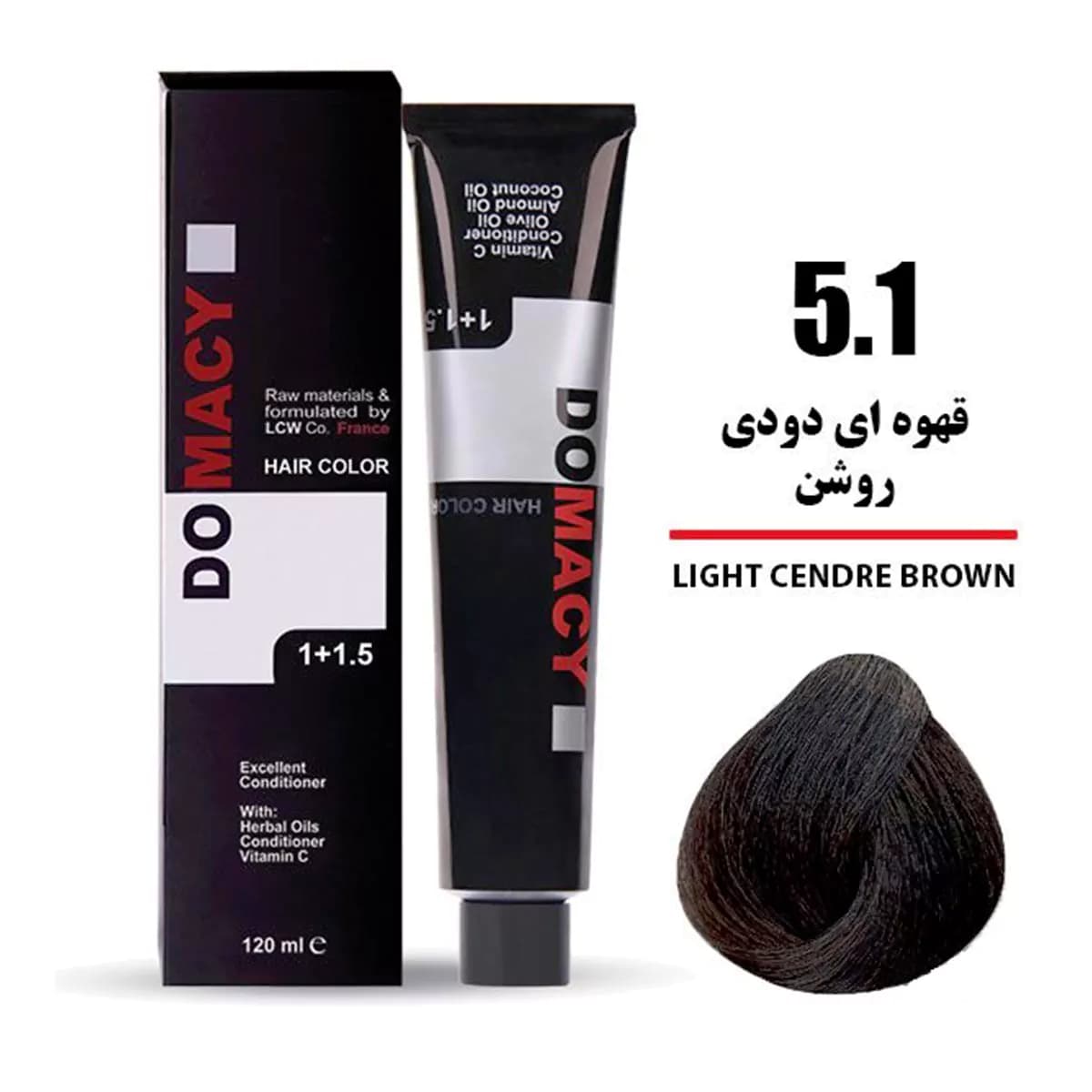 رنگ مو قهوه ای دودی روشن دوماسی شماره 5.1 حجم 120 میلی لیتر — تصویر ۳