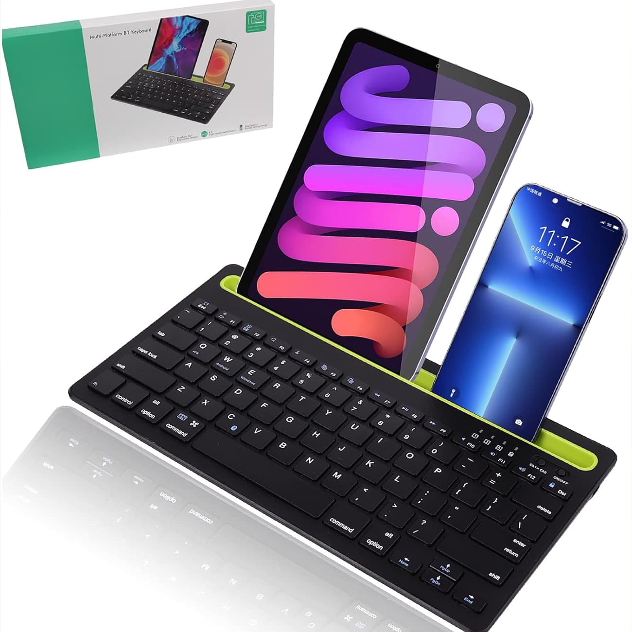 کیبورد بیسیم شارژی با استند موبایل و تبلت Multi-Platform — تصویر ۲