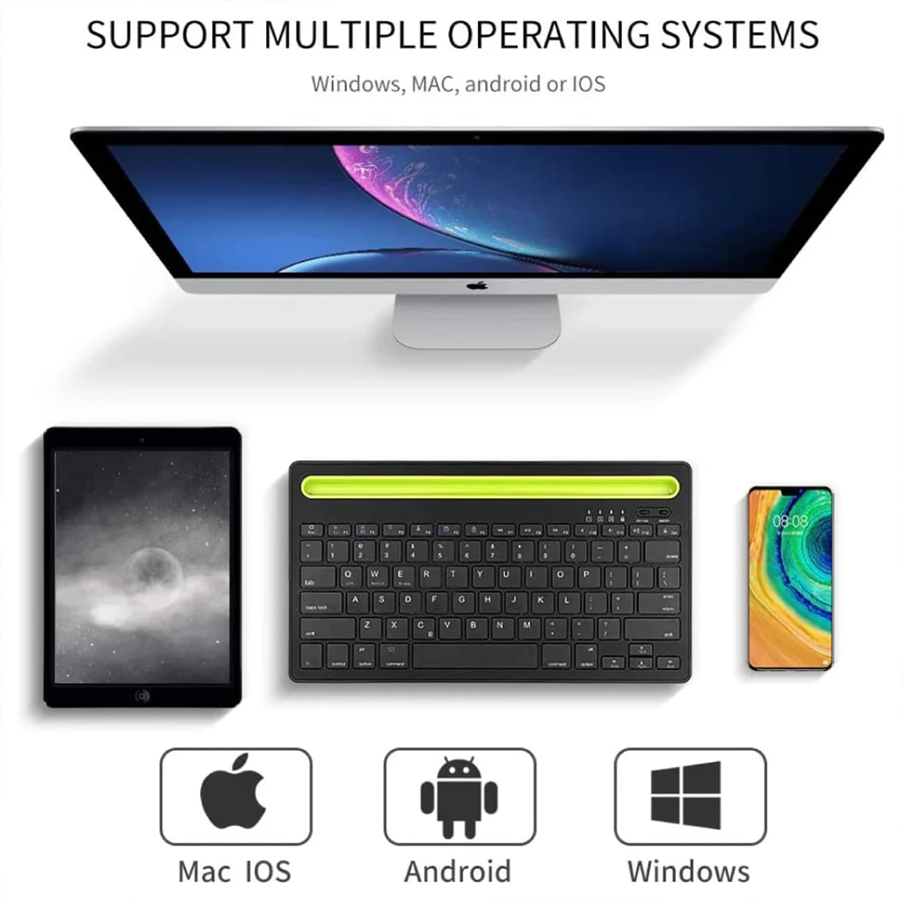 کیبورد بیسیم شارژی با استند موبایل و تبلت Multi-Platform — تصویر ۸