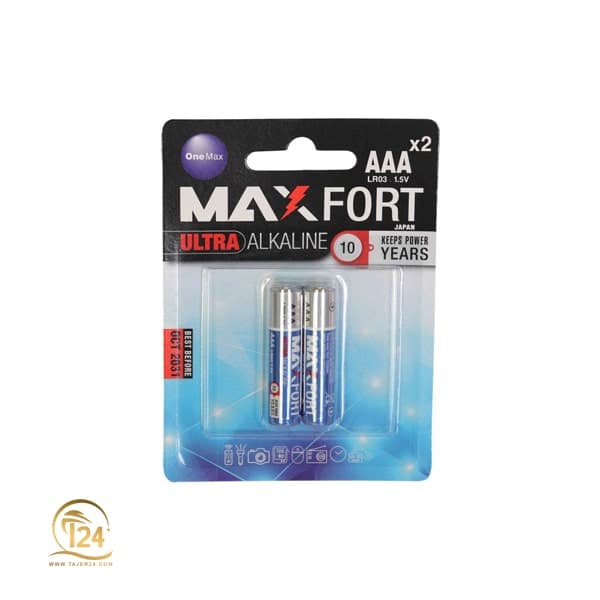 باتری نیم قلمی آلکالاین MAXFORT بسته 2 عددی