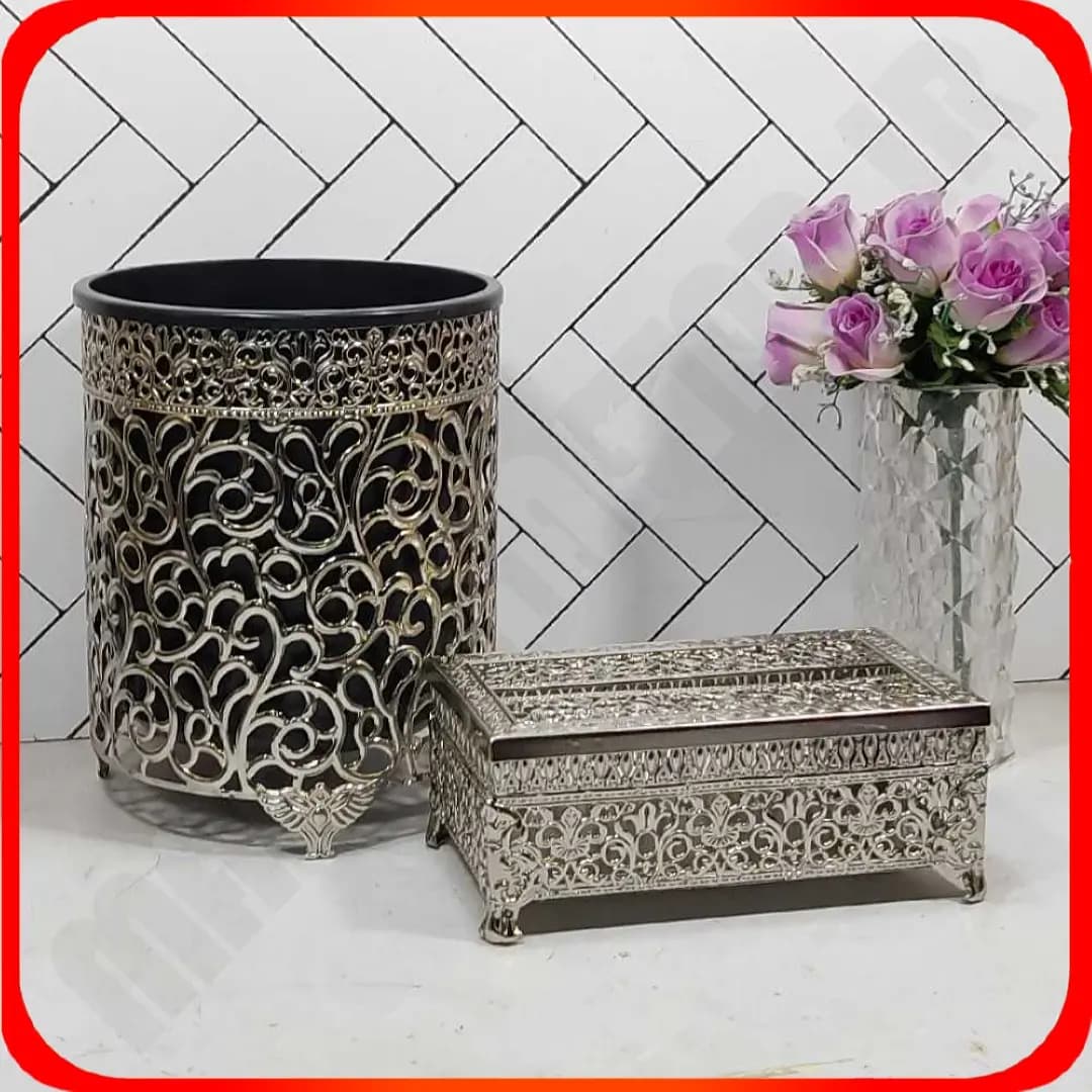 سطل و دستمال فرفورژه نیلوفر سیلور زومبا