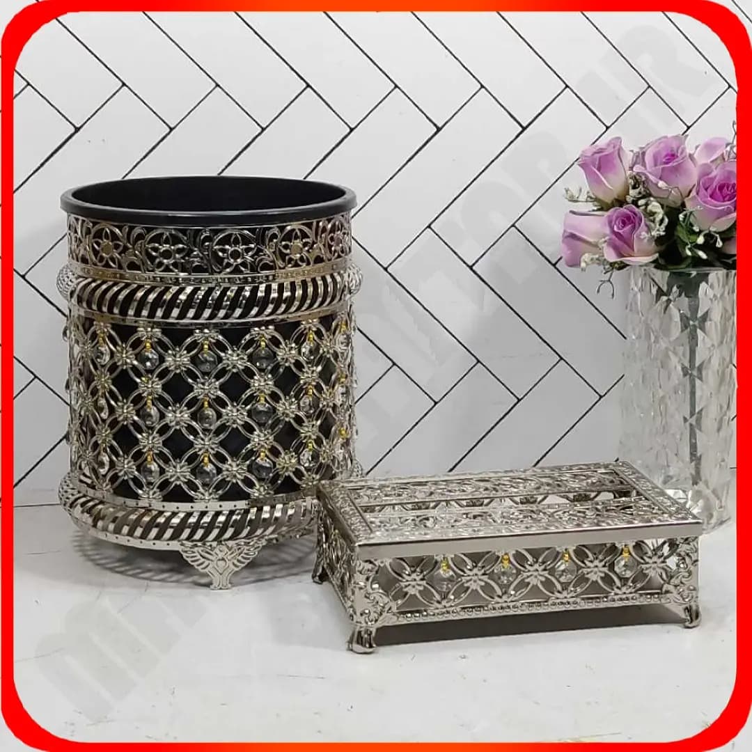 سطل و دستمال شکم دار آینه ای سیلور زومبا