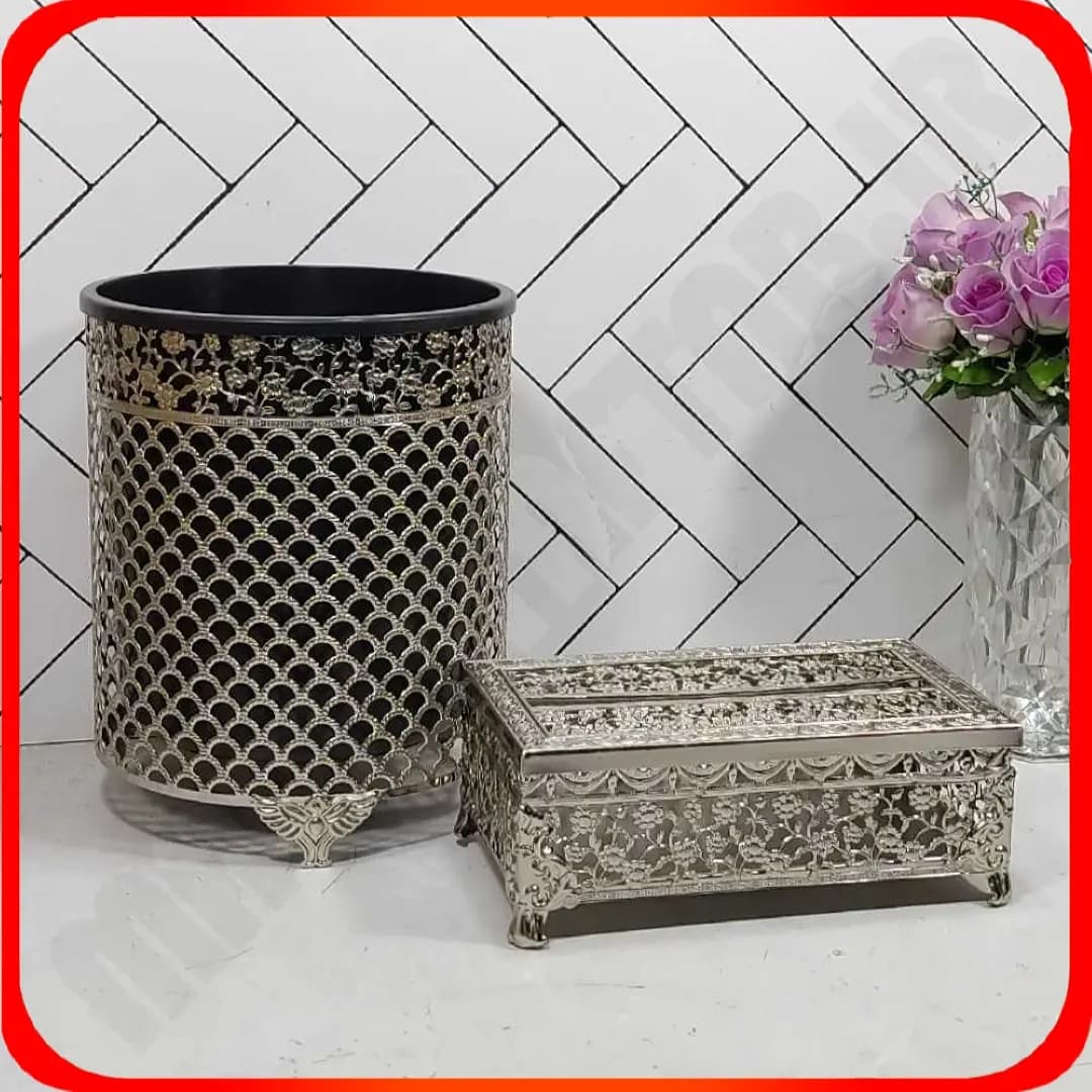 سطل و دستمال صدفی گلی سیلور زومبا