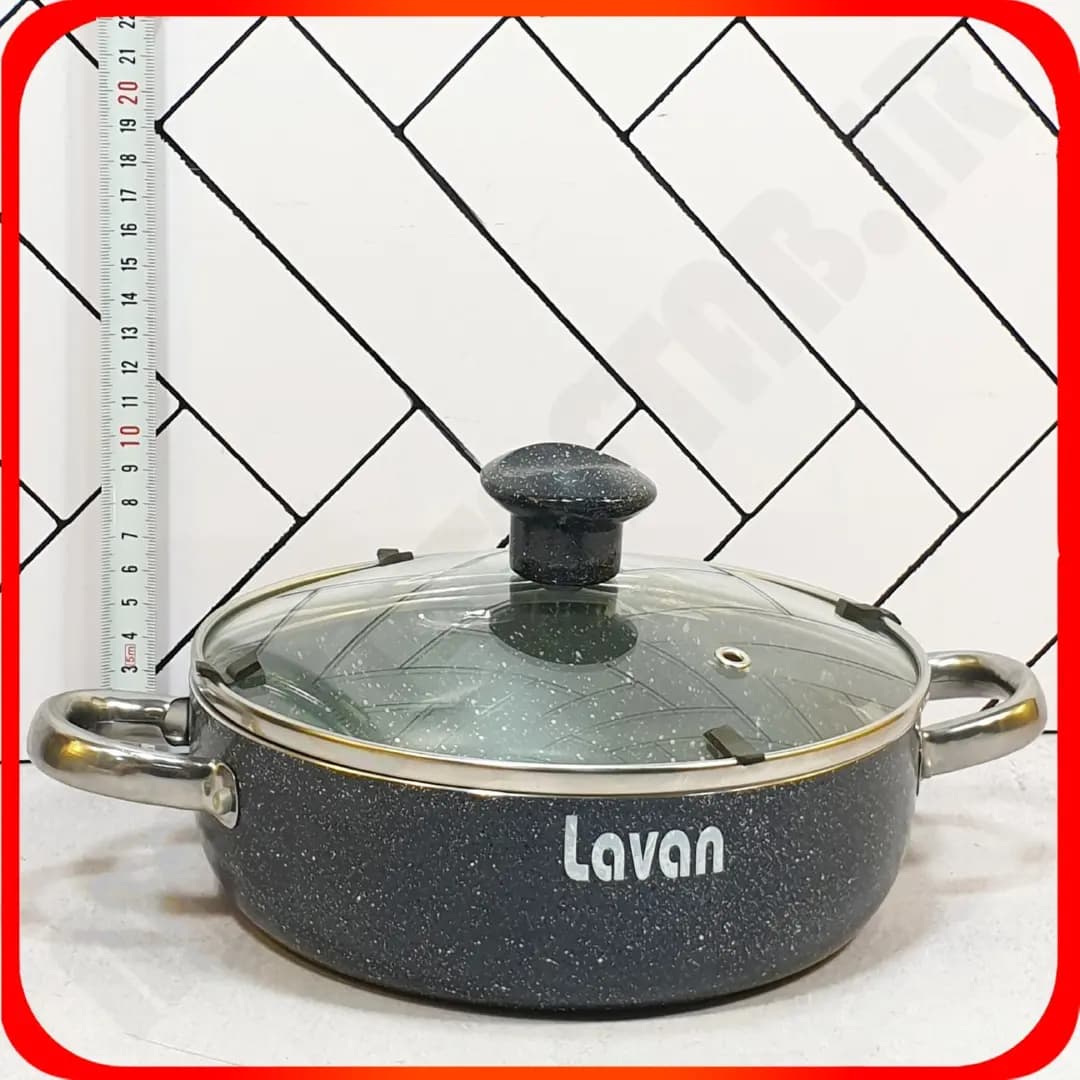 تابه سایز 20 تیتان طوسی دو دسته بی لبه درب شیشه ای لاوان
