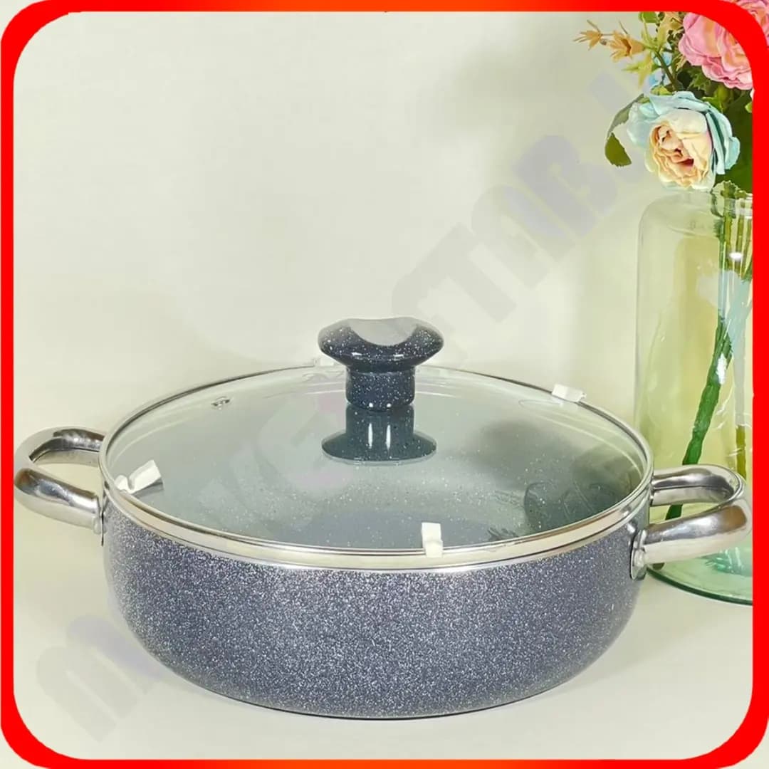 تابه سایز 24 تیتان طوسی بی لبه درب شیشه ای
