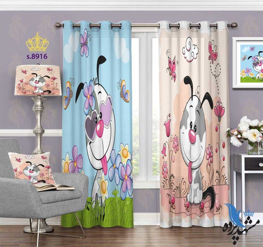 پرده پانچ کودک طرح سگ زبون دراز کد S8916