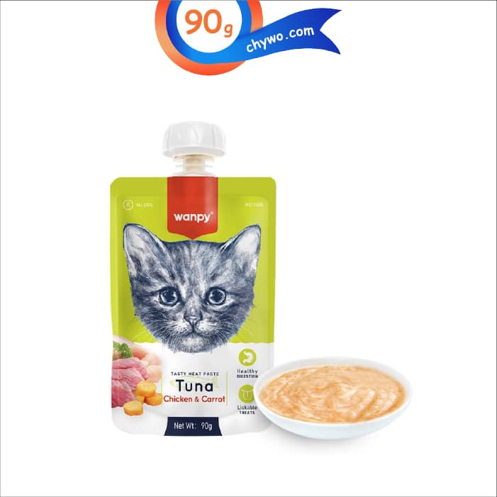 پودینگ گربه ونپی طعم ماهی تن و مرغ و هویج (انگلیسی سبز) وزن 90 گرم Wanpy Cat — تصویر ۲