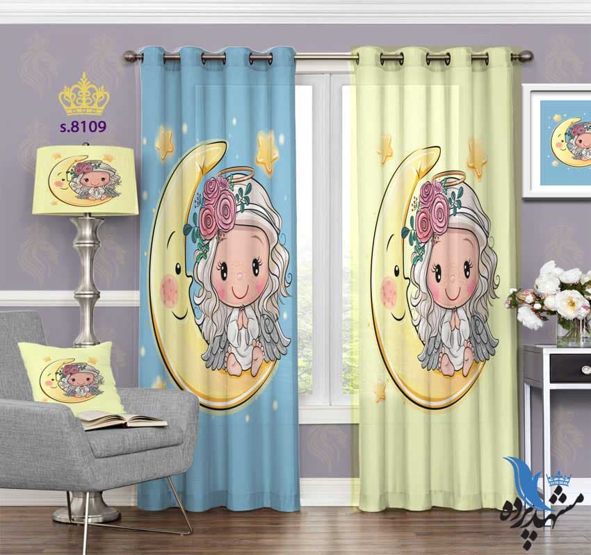 پرده پانچ کودک طرح دختر روی ماه کد S8109