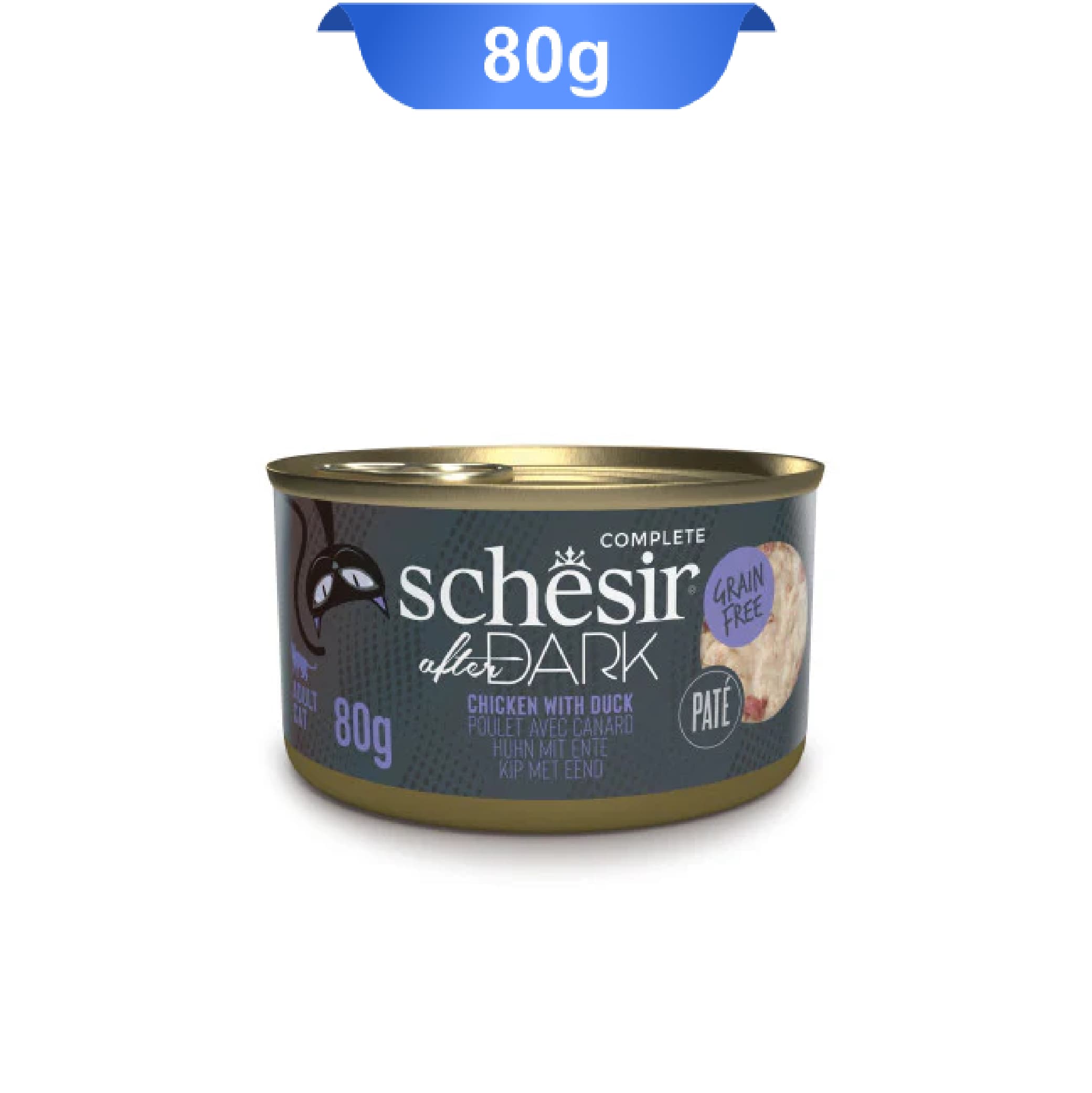کنسرو گربه بالغ شسیر طعم مرغ و اردک وزن 80 گرم Schesir After Dark