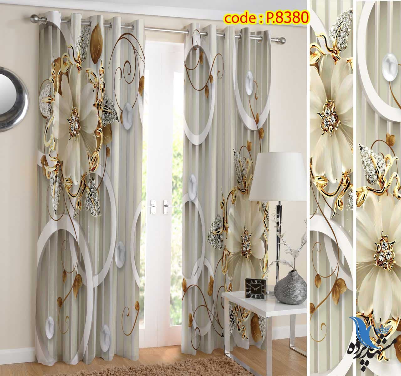 پرده پانچ طرح گل فانتزی و حلقه کد P8380