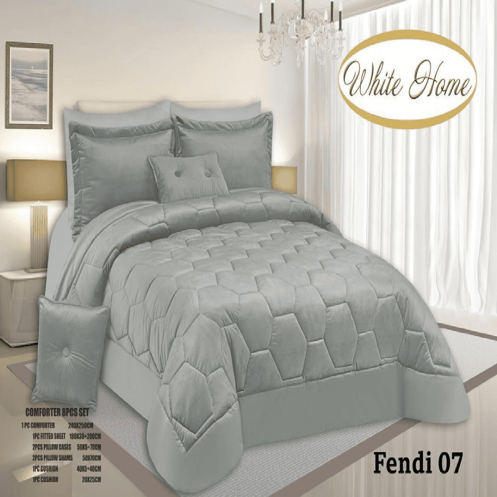 سرویس روتختی مخمل ویت هوم white home مدل فندی fendi دونفره 8 تکه — تصویر ۶