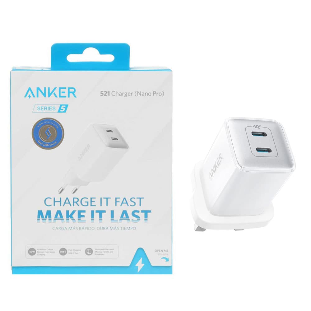 شارژر دیواری فست دو پورت ANKER مدل Nano Pro A2038 با توان 40W و تکنولوژی IQ3