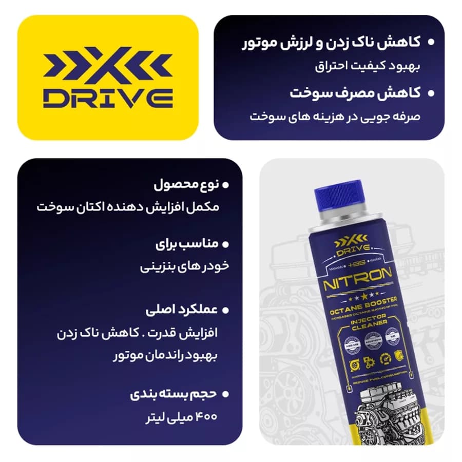 اکتان بوستر و مکمل سوخت خودرو بنزینی ایکس درایو مدل NITRON حجم 400 میلی لیتر — تصویر ۳
