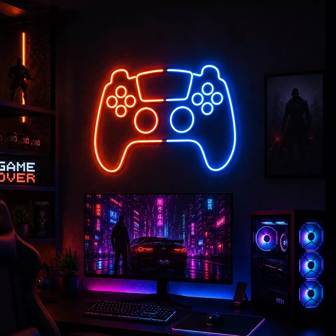 چراغ نئونی طرح دسته PlayStation کد GAMEPAD-2026 — تصویر ۲