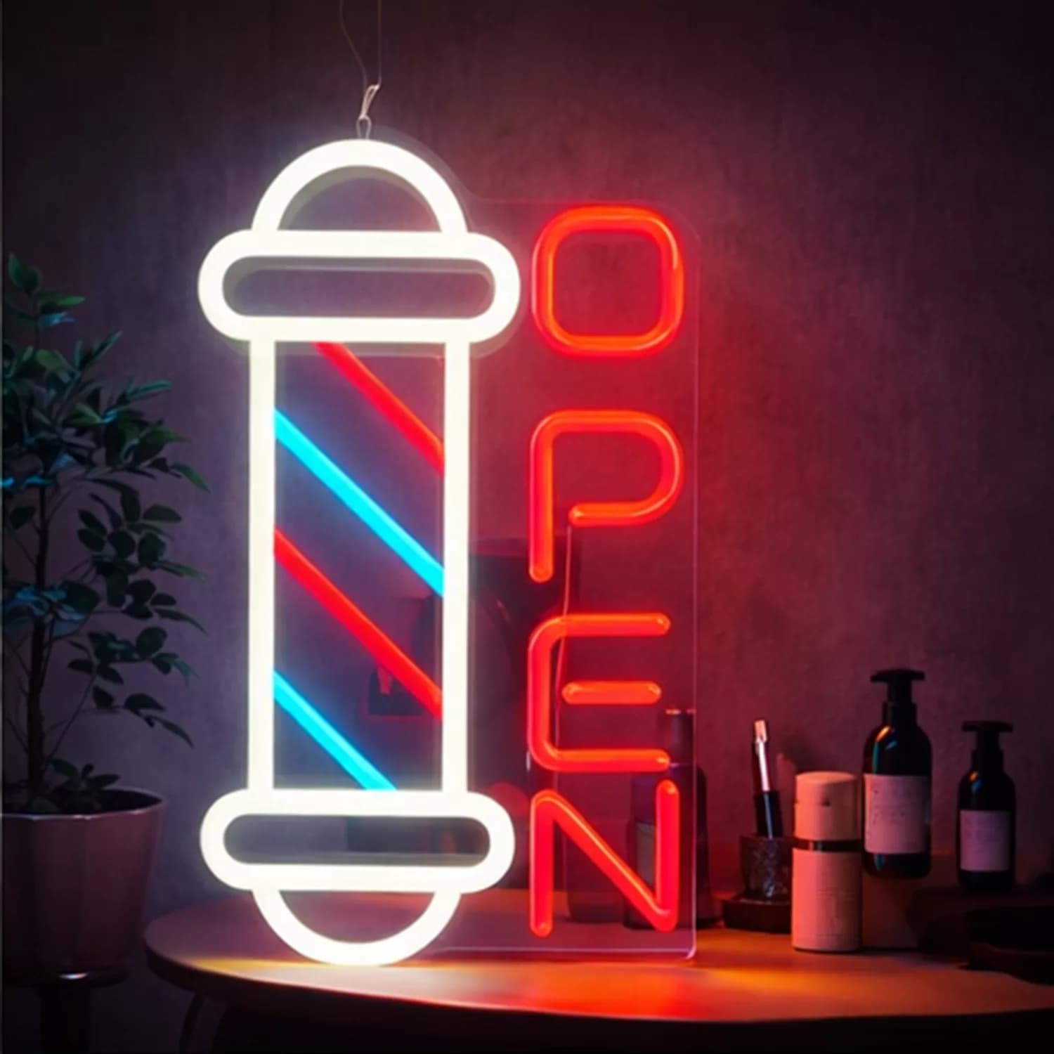 چراغ نئونی طرح Barbershop OPEN کد BA40X25 — تصویر ۳