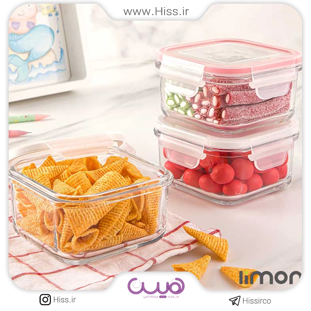 ظرف شیشه ای مربع دربدار 440 میلی لیتری لیمون