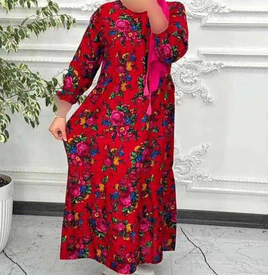 پیراهن ساحلی زنانه پارچه وارداتی گل درشت چین دار — تصویر ۵