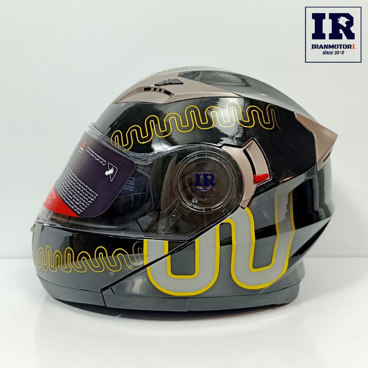 کلاه کاسکت فک متحرک دبلیو استاندارد wstandard کد F02 مشکی زرد براق