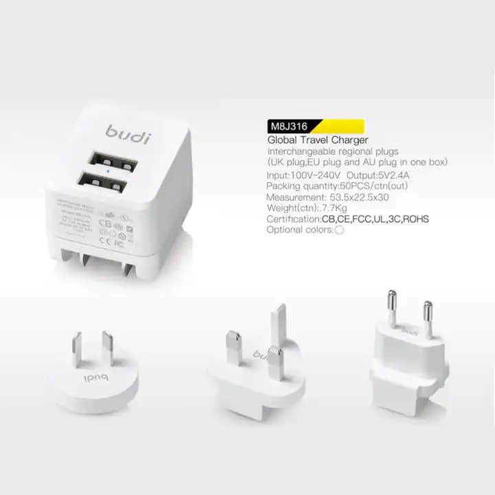 شارژر 2 پورت Budi J316WH USB — تصویر ۷