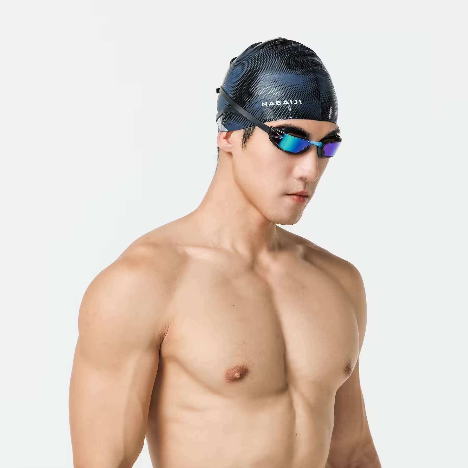 کلاه شنا نابایجی – دکتلون Nabaiji Silicone Swimming Cap – Blue/Black – Term — تصویر ۸