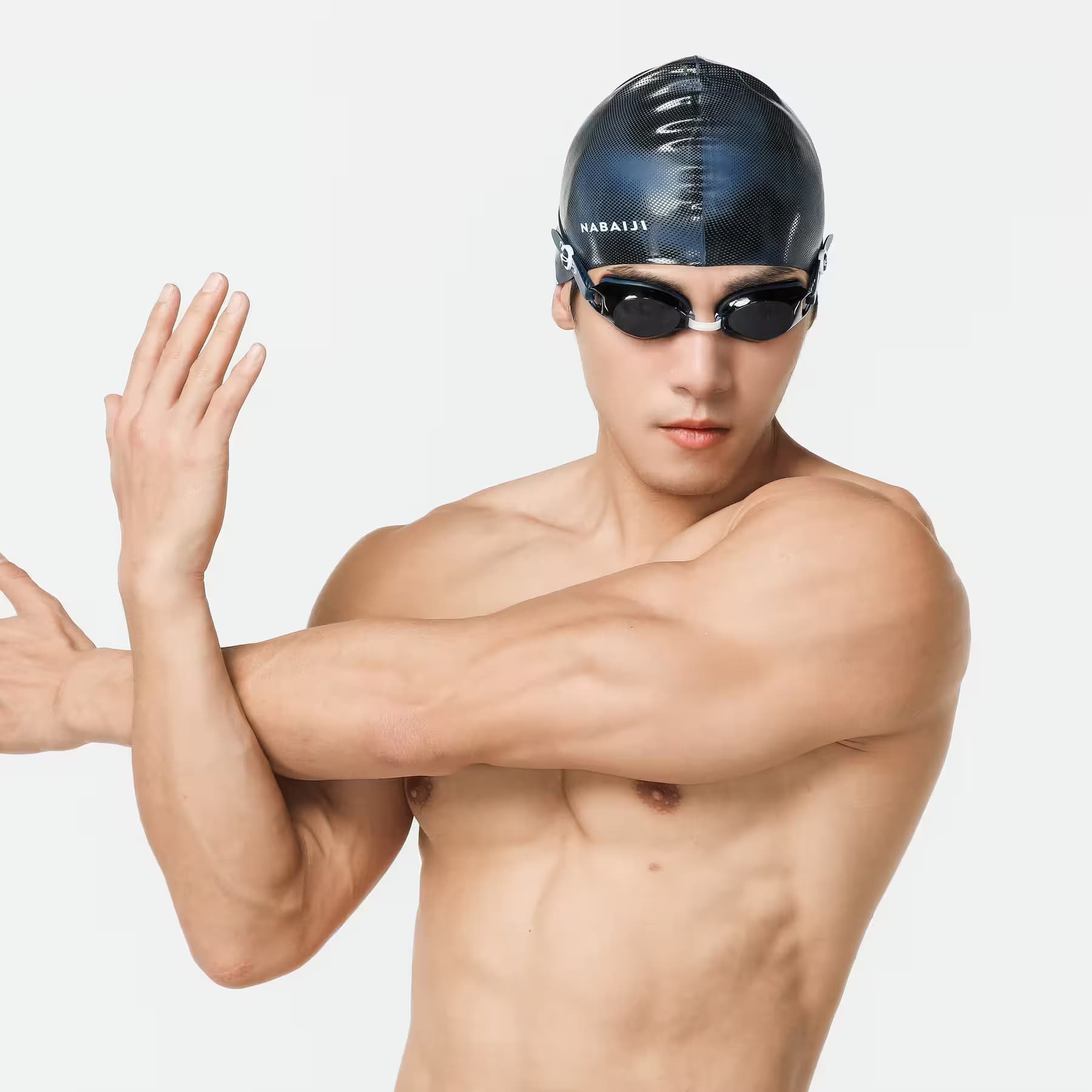 کلاه شنا نابایجی – دکتلون Nabaiji Silicone Swimming Cap – Blue/Black – Term — تصویر ۶