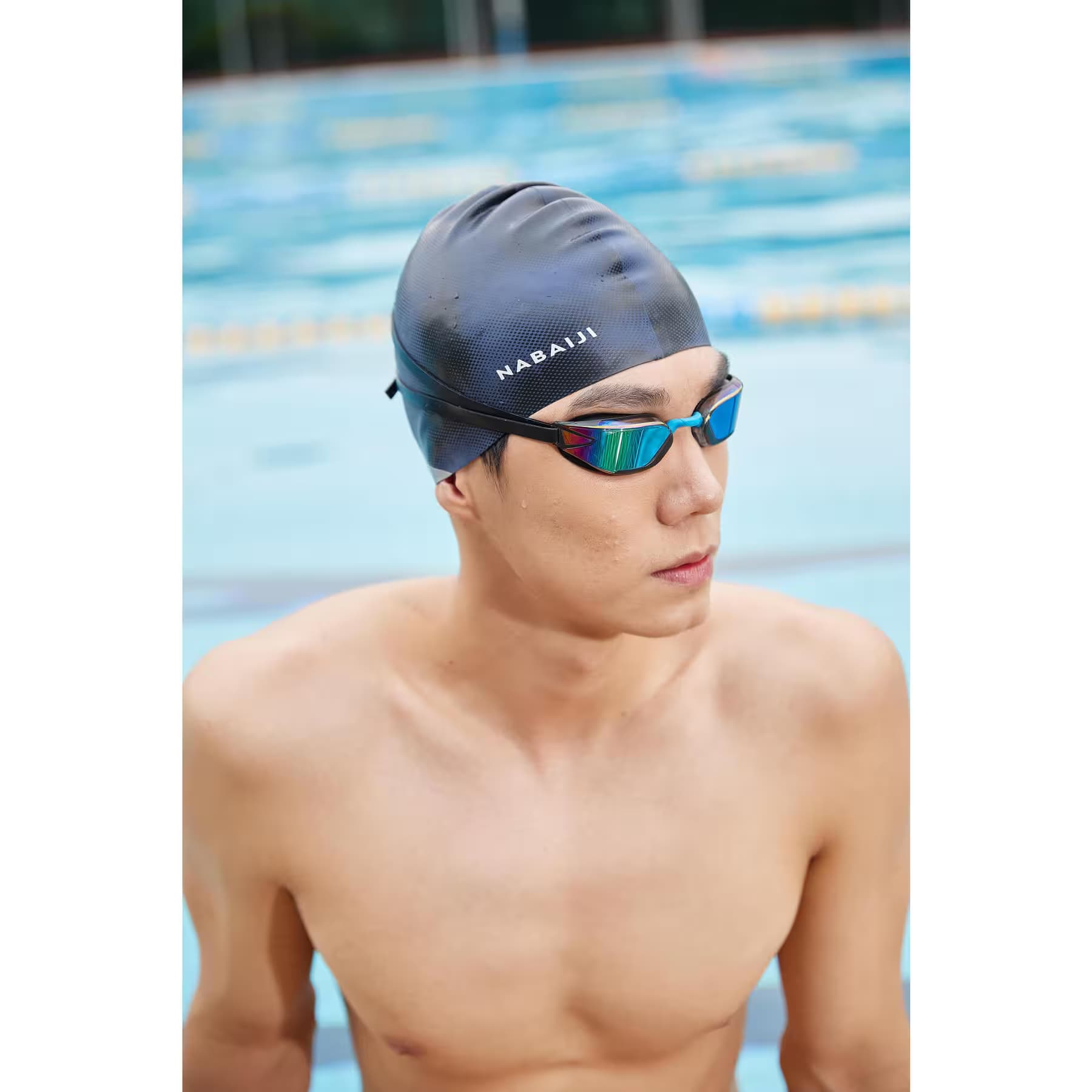 کلاه شنا نابایجی – دکتلون Nabaiji Silicone Swimming Cap – Blue/Black – Term — تصویر ۲